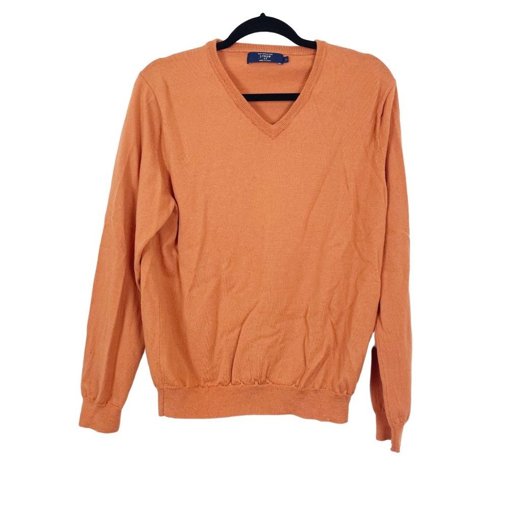 J. Crew Factory Men's L 100% Merino Wool Burnt Orange V Neck Sweater Fall‎